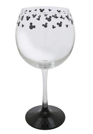 Promo 🎉 Disney Goblet Wine Glass - Etched Mickey Mouse Icons - Black 😀